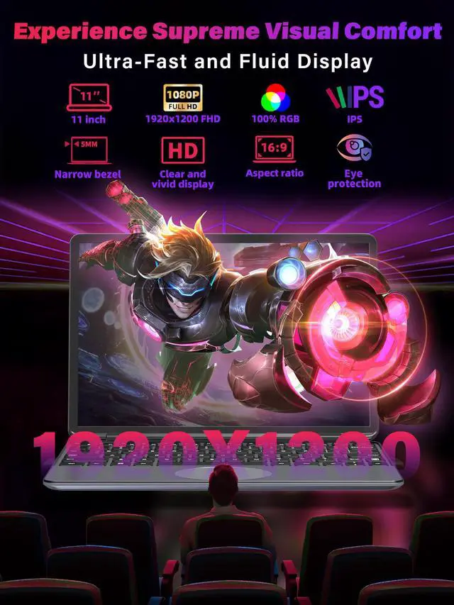 Alt view image 3 of 5 - Svikou 11" Convertible 2-in-1 Touchscreen Laptop, in tel N100,16GB RAM,1T SSD,FHD 1920 * 1200 IPS,Win 11 Pro PC,Backlit Keyboard, WiFi,USB-C,HDMI,Oval Trackpad,Lightweight for Business&Students