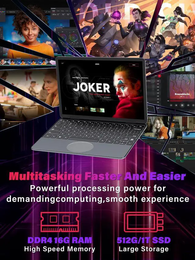 Alt view image 4 of 5 - Svikou 11" Convertible 2-in-1 Touchscreen Laptop, in tel N100,16GB RAM,1T SSD,FHD 1920 * 1200 IPS,Win 11 Pro PC,Backlit Keyboard, WiFi,USB-C,HDMI,Oval Trackpad,Lightweight for Business&Students