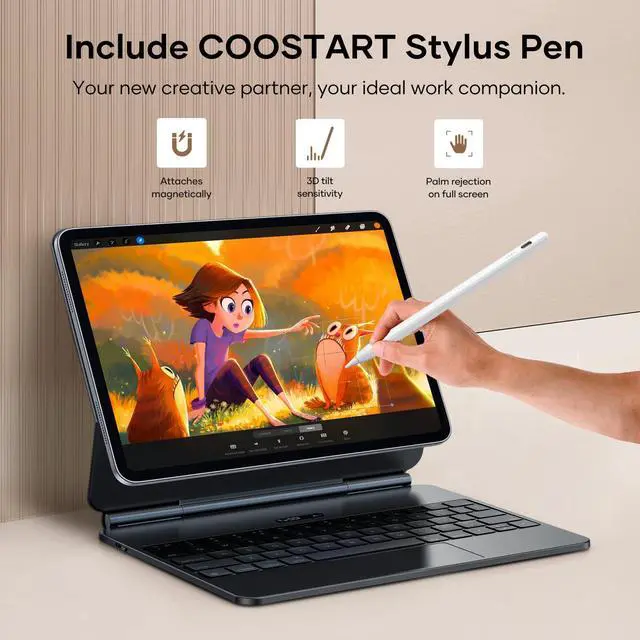 Alt view image 3 of 5 - Case with Keyboard for iPad Air 11 (M3/M2, 2025/2024), iPad Pro 11 (4th/3rd/2nd/1st Gen) & iPad Air 5/4, Magic-Style Magnetic Keyboard Case with Stylus Pen, Pencil Holder, Trackpad, Backlight, Black