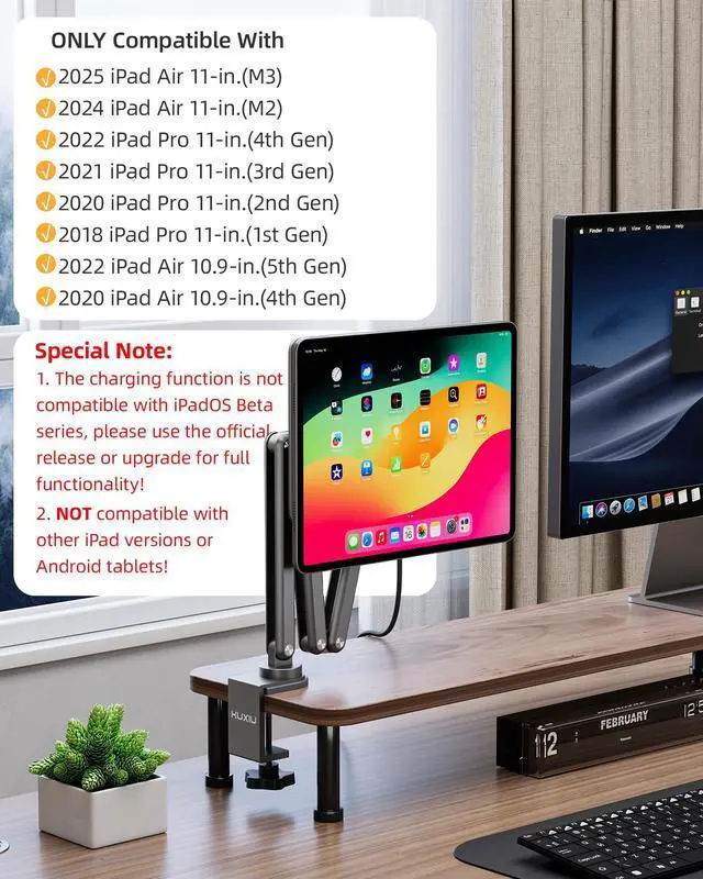 Alt view image 2 of 5 - KU XIU [Upgrade] Magnetic Wireless Charging Stand for iPad Pro/Air 11 M2, Aluminum Alloy Adjustable Arm Mount for Desk, Foldable Tablet Holder for iPad Pro 11 1st/2nd/3rd/4th, Air 10.9 4/5th