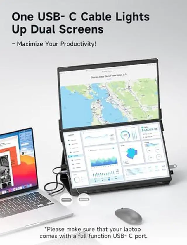 Alt view image 4 of 5 - JSAUX FlipGo Pro Laptop Screen Extender, 15.6" 1080P FHD IPS Dual Portable Monitor, Triple Screen Laptop Monitor Extender with Built-in Hub, Magnetic Design, Plug & Play for Wins/Mac (Driver Required)