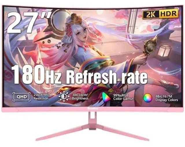 Main image of Sealan 27 inch Curved Pink Gaming Monitor 180Hz,QHD(2560 x1440),1ms,1800R,VA Screen,FreeSync,Low Blue Light, Flicker Free,Eye-Care, DP, HDMI Port for Gaming Home Office,Supports Wall Mount (75 * 75mm)