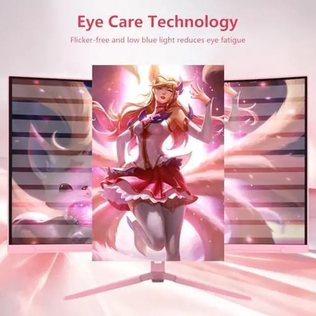 Alt view image 5 of 5 - Sealan 27 inch Curved Pink Gaming Monitor 180Hz,QHD(2560 x1440),1ms,1800R,VA Screen,FreeSync,Low Blue Light, Flicker Free,Eye-Care, DP, HDMI Port for Gaming Home Office,Supports Wall Mount (75 * 75mm)