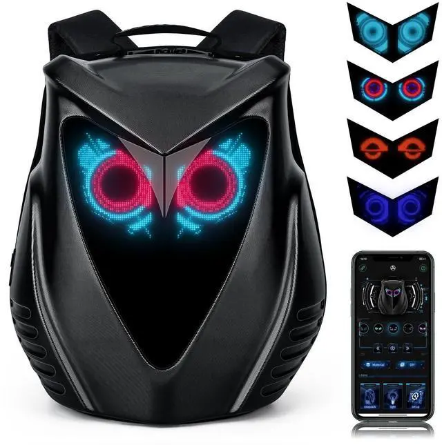 Main image of Led Backpack with Programmable Screen, App Control DIY Owl Eyes Laptop Backpack/Travel Backpack/Motorcycle Back Pack Gifts for Men