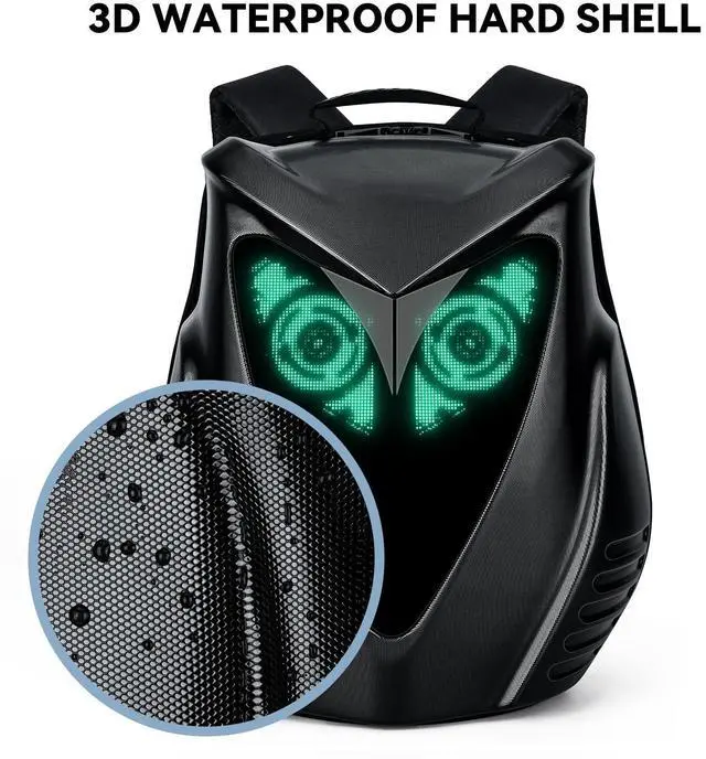 Alt view image 3 of 5 - Led Backpack with Programmable Screen, App Control DIY Owl Eyes Laptop Backpack/Travel Backpack/Motorcycle Back Pack Gifts for Men
