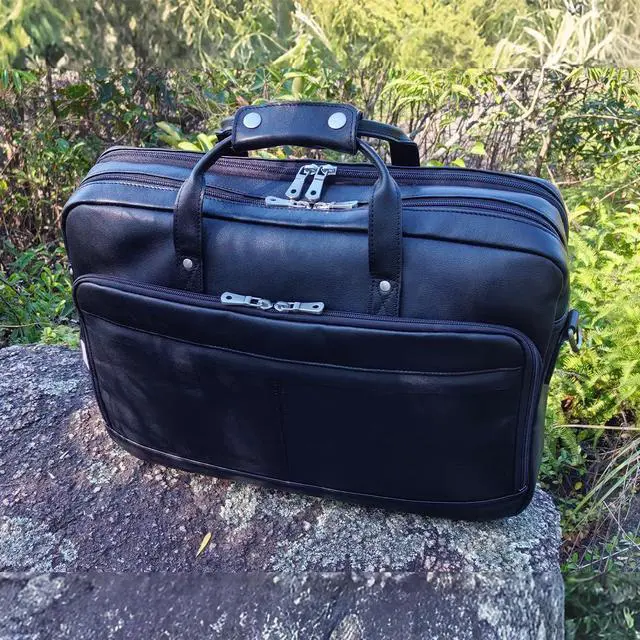 Alt view image 3 of 5 - STAR VISTA Matteo Large 18" Laptop Messenger Bag, Calfskin Leather Briefcase for Men, Business Travel, YKK Zippers and Brass Hardware, Fits 17.3" Laptop, Black