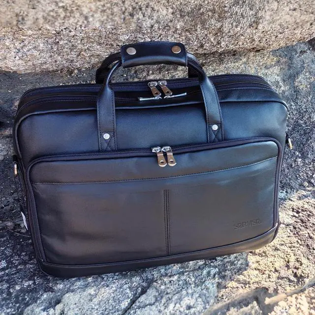 Alt view image 2 of 5 - STAR VISTA Matteo Large 18" Laptop Messenger Bag, Calfskin Leather Briefcase for Men, Business Travel, YKK Zippers and Brass Hardware, Fits 17.3" Laptop, Black