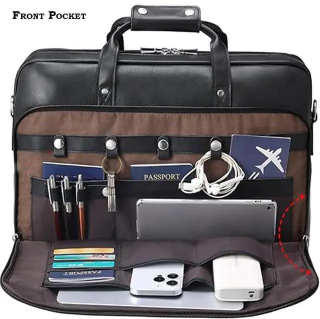 Alt view image 5 of 5 - STAR VISTA Matteo Large 18" Laptop Messenger Bag, Calfskin Leather Briefcase for Men, Business Travel, YKK Zippers and Brass Hardware, Fits 17.3" Laptop, Black