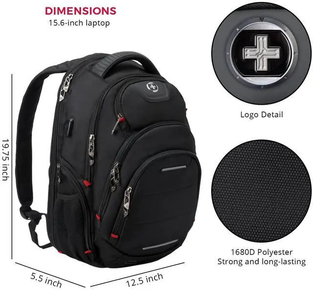 Alt view image 2 of 5 - Swissdigital Neptune TSA-Friendly USB Charging, Sunglasses Holder, RFID Protection Laptop Backpack