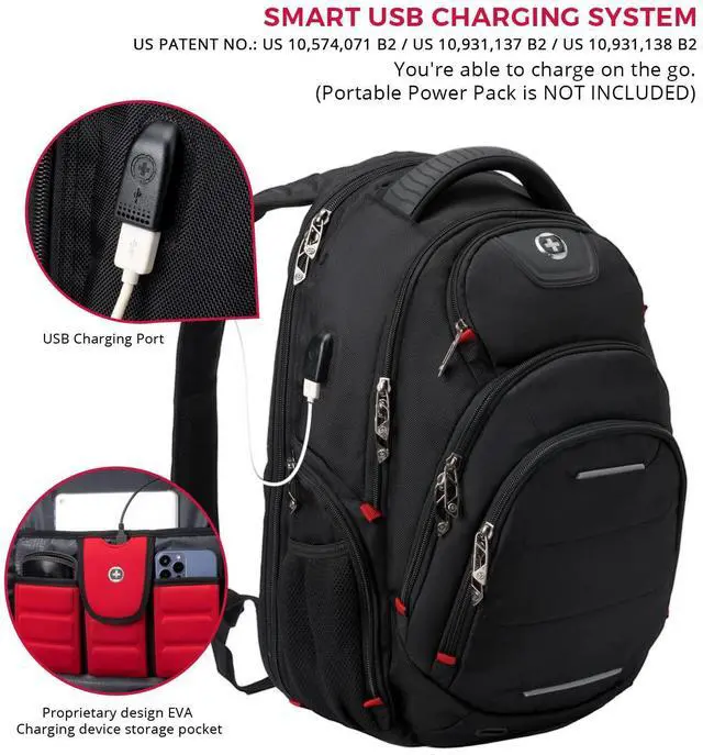 Alt view image 4 of 5 - Swissdigital Neptune TSA-Friendly USB Charging, Sunglasses Holder, RFID Protection Laptop Backpack