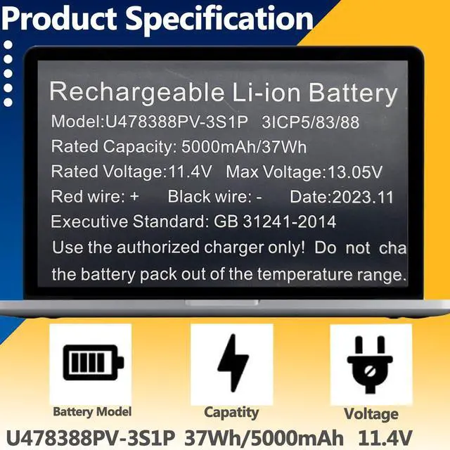 Alt view image 2 of 5 - TAVZENL U478388PV-3S1P 37Wh Battery Replacement for Gateway GWTN156-12RD GWTN156-12GR GWTN156-12Bl GWTN156-12BK GWTN156-12BL 11.4V 5000mAh