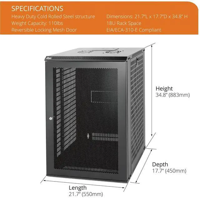 Alt view image 2 of 5 - Tecmojo 18U Wall Mount Rack Network Cabinet for 19" IT Equipment,with Lockable Mesh Door and Side Panels,Cooling Fan,Black,17.7inch Depth for AV/Computer/Electronics Equipment Data Rack