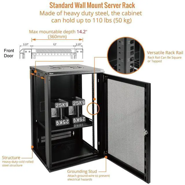 Alt view image 4 of 5 - Tecmojo 18U Wall Mount Rack Network Cabinet for 19" IT Equipment,with Lockable Mesh Door and Side Panels,Cooling Fan,Black,17.7inch Depth for AV/Computer/Electronics Equipment Data Rack
