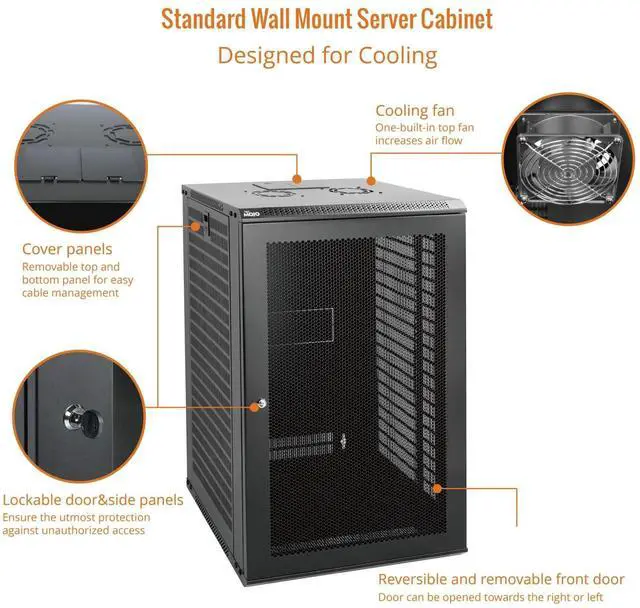 Alt view image 3 of 5 - Tecmojo 18U Wall Mount Rack Network Cabinet for 19" IT Equipment,with Lockable Mesh Door and Side Panels,Cooling Fan,Black,17.7inch Depth for AV/Computer/Electronics Equipment Data Rack