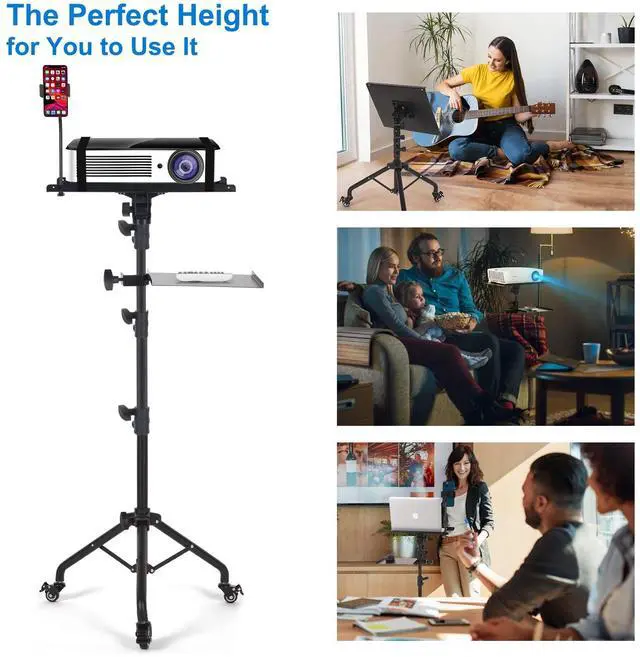 Alt view image 5 of 5 - Tossbiss Laptop Tripod on Wheels with 2 Shelves, Portable Projector Floor Stand Adjustable Height 25.9 to 51.8 Inch with Phone Holder