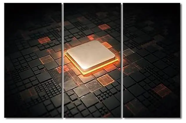 Main image of Canvas Wall Art Computer Processors CPU Wall Art for Living Room 3 Piece GPU Card with Circuit and Colorful Lights Modern Wall Decor Contemporary Art Print on Canvas Framed Ready to Hang (40"Wx60"H)