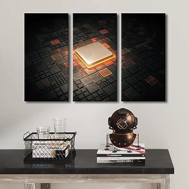 Alt view image 2 of 5 - Canvas Wall Art Computer Processors CPU Wall Art for Living Room 3 Piece GPU Card with Circuit and Colorful Lights Modern Wall Decor Contemporary Art Print on Canvas Framed Ready to Hang (40"Wx60"H)