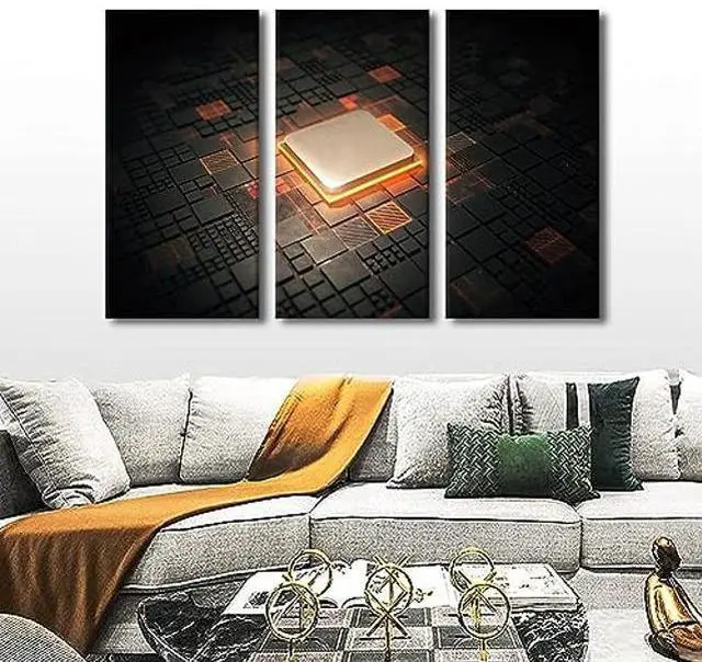 Alt view image 4 of 5 - Canvas Wall Art Computer Processors CPU Wall Art for Living Room 3 Piece GPU Card with Circuit and Colorful Lights Modern Wall Decor Contemporary Art Print on Canvas Framed Ready to Hang (40"Wx60"H)