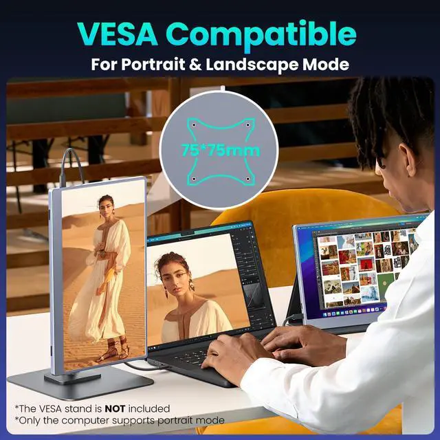 Alt view image 5 of 5 - Upperizon Portable Monitor 15.6 Inch 1080P FHD HDR IPS Travel Screen HDMI USB-C Portable Monitor for Laptop MacBook PC Surface Xbox PS4/5 with Cover, VESA Compatible