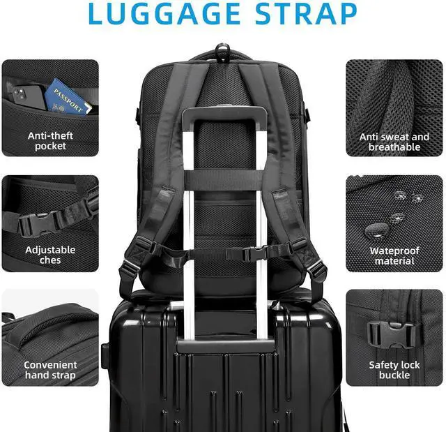 Alt view image 4 of 5 - WINPRIM 35L Travel Backpack for Women & Men, TSA Approved Carry On Backpack, Waterproof Laptop Backpack (1680D Black, 35L)