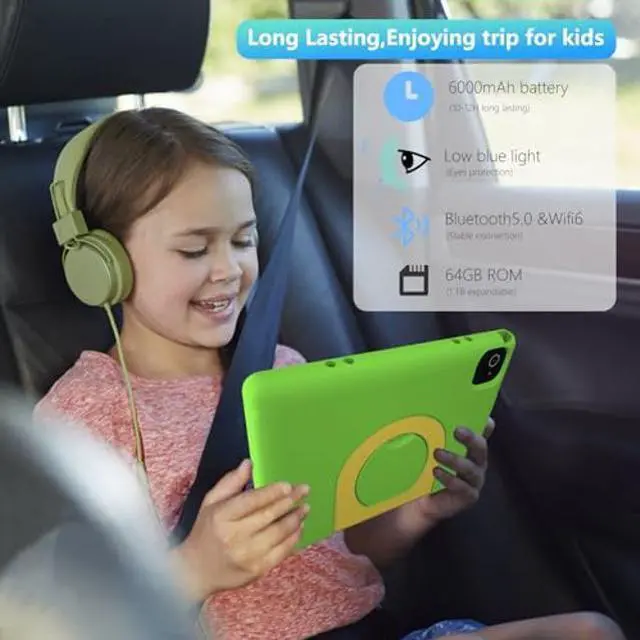 Alt view image 4 of 5 - YACXBTK Tablet for Kids 10.1 inch Android 14 6000mHA 8GB RAM+64GB ROM(Expandable to 1TB Kids Tablet Age 3-12 with Case& Lanyard WiFi6 Google Kids Space Parental Control 1280 * 800 HD Screen Green