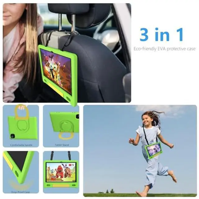 Alt view image 2 of 5 - YACXBTK Tablet for Kids 10.1 inch Android 14 6000mHA 8GB RAM+64GB ROM(Expandable to 1TB Kids Tablet Age 3-12 with Case& Lanyard WiFi6 Google Kids Space Parental Control 1280 * 800 HD Screen Green