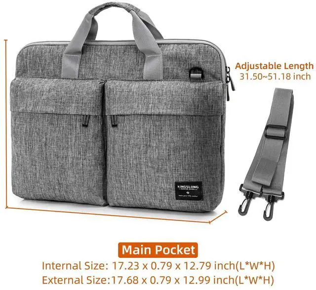 Alt view image 5 of 5 - KINGSLONG Slim 17.3 inch Laptop Bag Sleeve Carrying Case with Shoulder Strap, Notebook Ultrabooks Computer Handbag Cover for Men Women Fit for Acer Asus Lenovo HP Toshiba Grey