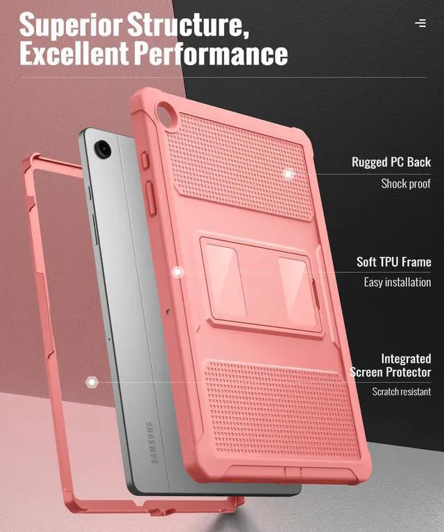 Alt view image 3 of 5 - MoKo Case Fit Galaxy Tab A9 Plus 11-Inch 2023 (SM-X210/X216/X218), Shockproof Full Body Rugged Stand Back Cover Built-in Screen Protector Fit Galaxy Tab A9+ 11" 2023, Apricot Orange