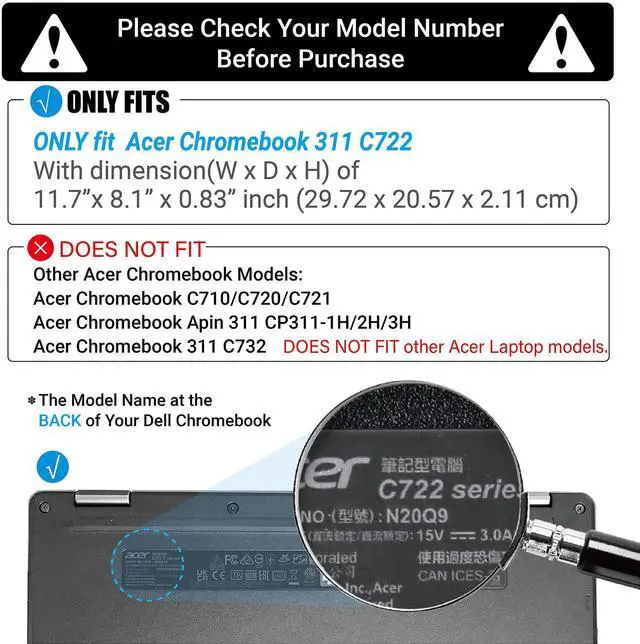 Alt view image 2 of 5 - IBENZER Hexpact Heavy Duty case for 11.6" Acer Chromebook 311 C722, Protective Cover with Screen Lock for K-12 Students, Black, HPE-ACER 722