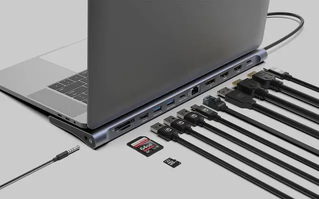 Alt view image 2 of 5 - MANHATTAN USB C Docking Station 2 HDMI, 3 Monitor, 12 in 1, Triple Display Laptop Docking Station with 5Gbps USB-A/C 3.1, USB 2.0, 100W PD, Ethernet, Audio, SD/TF Card Slot - Grey