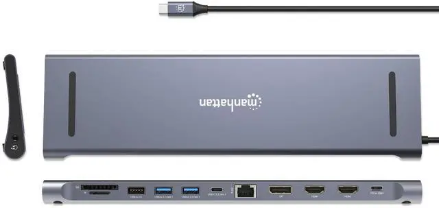 Alt view image 5 of 5 - MANHATTAN USB C Docking Station 2 HDMI, 3 Monitor, 12 in 1, Triple Display Laptop Docking Station with 5Gbps USB-A/C 3.1, USB 2.0, 100W PD, Ethernet, Audio, SD/TF Card Slot - Grey