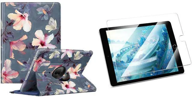 Main image of Fintie Rotating Case for iPad 9th/8th/7th Generation (2021/2020/2019) Bundle with Tempered Glass Screen Protector for iPad 9th/8th/7th Gen 10.2" & iPad Air 3rd & iPad Pro 10.5" 2017