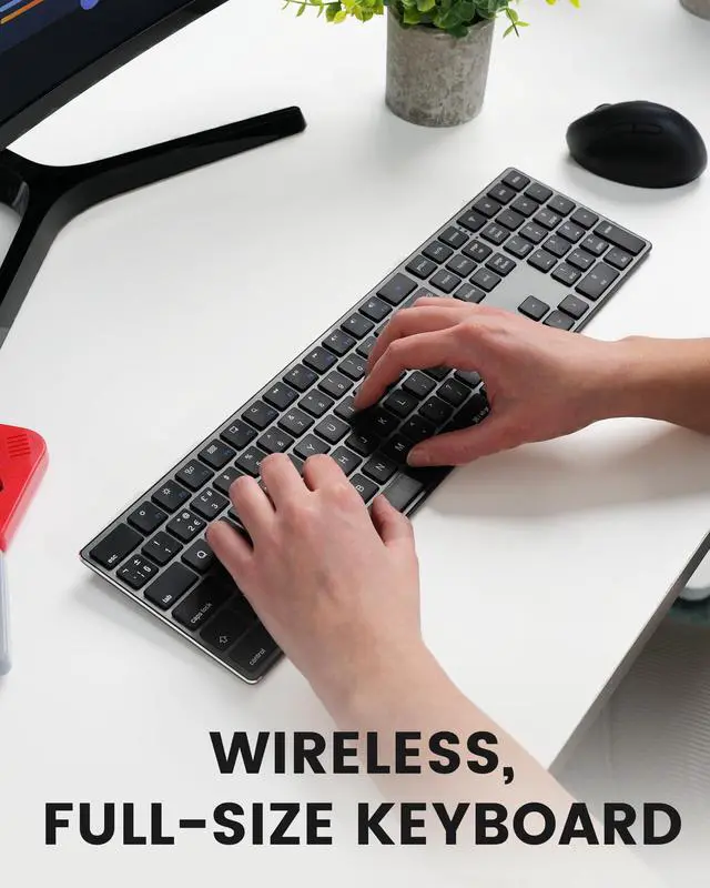 Alt view image 2 of 5 - Perixx PERIBOARD-817 Wireless Multi Device Keyboard, Full Size, Aluminum Housing, X Type Scissor Keys, Compatible with Windows, macOS, Linux