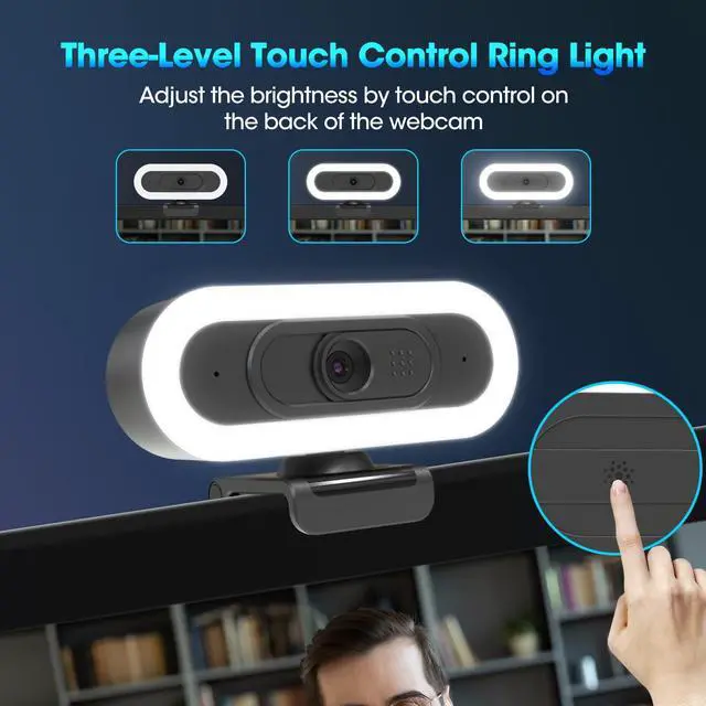 Alt view image 4 of 5 - ToLuLu Streaming Webcam 2K 50FPS Web Cam, LED RGB Webcam with Microphone and Light, Autofocus Computer Camera with Cover and Tripod, Plug-Play USB Web cam for PC Desktop/MacBook Gaming Video Calling