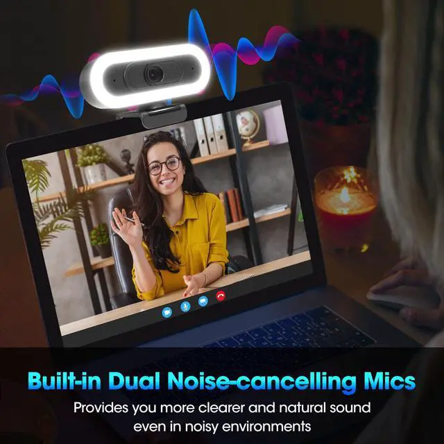 Alt view image 5 of 5 - ToLuLu Streaming Webcam 2K 50FPS Web Cam, LED RGB Webcam with Microphone and Light, Autofocus Computer Camera with Cover and Tripod, Plug-Play USB Web cam for PC Desktop/MacBook Gaming Video Calling