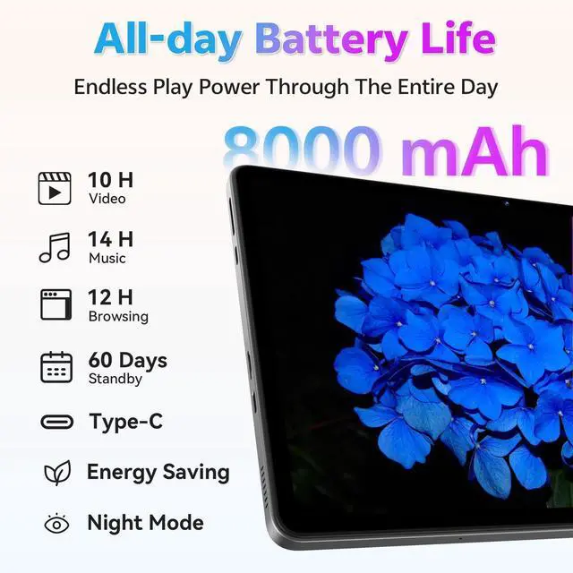 Alt view image 5 of 5 - SVITOO Android Tablet, 11 inch Android 15 Tablet 2025, Octa-Core, 12GB RAM 128GB Storage 1TB Expandable, 13MP Dual Cameras 5MP Front, 8000mAh, GPS, Dual Speakers, Face Unlock, WiFi 5 BT5.0 - Gray