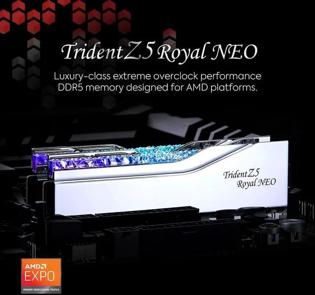 Alt view image 2 of 5 - G.SKILL Trident Z5 Royal Neo Series (AMD Expo) DDR5 RAM 64GB (2X 32GB) 6000MT/s CL26-36-36-96 1.45V Desktop Computer Memory U-DIMM - Silver (F5-6000J2636H32GX2-TR5NS)
