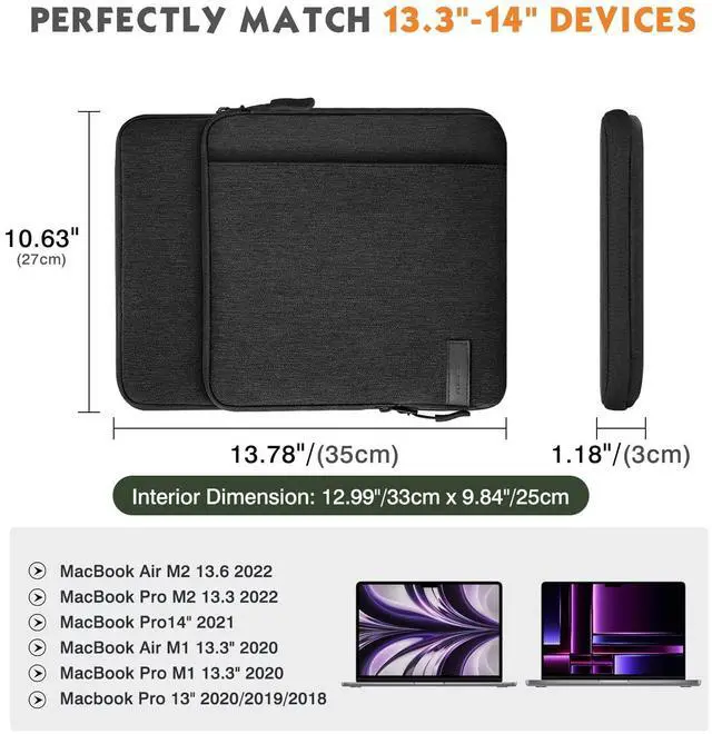 Alt view image 2 of 5 - MoKo Laptop Sleeve Bag for 13.3-14 Inch, Notebook Carrying Case with Pocket Fits New MacBook Pro M3/M2 14" /13" M2/M1 Pro/M1 Max 14.2 2023-2021/Air 13.6" M2 2022, Surface Pro 9/8 13", Black & Gray