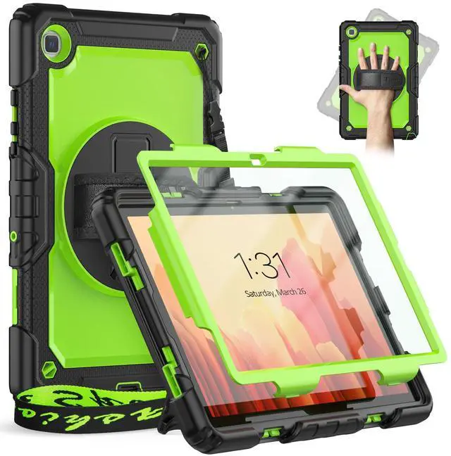 Main image of Timecity for Samsung Galaxy Tab A7 10.4 Inch Case 2020/2022, SM-T500/T503/T505/T507/T509 Tablet Case, Durable Sturdy Case with Screen Protector Swivel Stand Hand Shoulder Strap Drop-Proof - Green