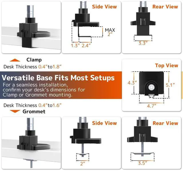 Alt view image 5 of 5 - Dual Monitor-Arm Heavy-Duty for 17-57-Inch Screens - Vertical Ultrawide Dual Monitor Mount, Fully Adjustable Stacked Double Monitor Desk Mount Stand, Max Load 44 lbs per Screen, VESA 75/100 mm, Black