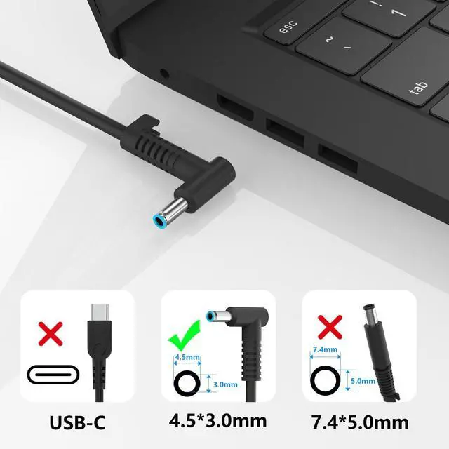 Alt view image 2 of 5 - 90W 19.5V 4.62A AC Adapter Laptop Charger Fit for HP Spectre X360 13 15,Pavilion X360 11 13 14 15 17,HP Stream 11 13 14 Elitebook 740015-001 710413-001 PPP009C Power Supply Cord 4.5 * 3.0mm Blue Tip