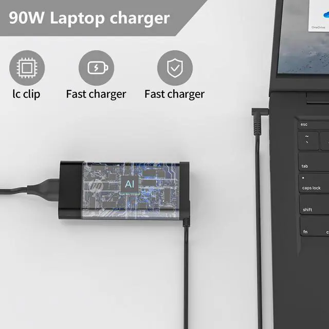Alt view image 4 of 5 - 90W 19.5V 4.62A AC Adapter Laptop Charger Fit for HP Spectre X360 13 15,Pavilion X360 11 13 14 15 17,HP Stream 11 13 14 Elitebook 740015-001 710413-001 PPP009C Power Supply Cord 4.5 * 3.0mm Blue Tip