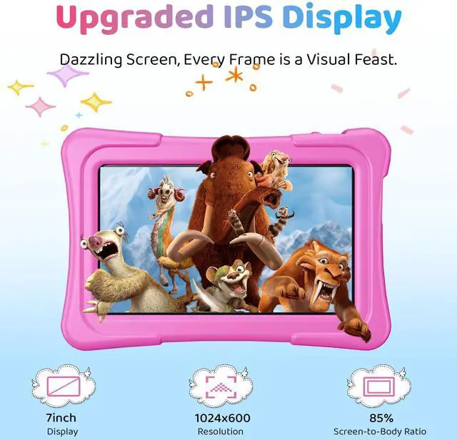 Alt view image 2 of 5 - Kids Tablet, 7 inch Android 15 Tablet for Kids, 8GB+32GB 1TB Expand, Quad-Core Toddler Tablets with Shockproof Case, BT5.0, WiFi 5, Parental Control, Games, Dual Camera (Pink)