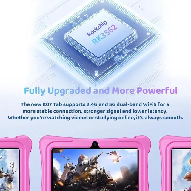 Alt view image 3 of 5 - Kids Tablet, 7 inch Android 15 Tablet for Kids, 8GB+32GB 1TB Expand, Quad-Core Toddler Tablets with Shockproof Case, BT5.0, WiFi 5, Parental Control, Games, Dual Camera (Pink)