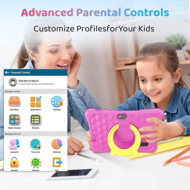 Alt view image 4 of 5 - Kids Tablet, 7 inch Android 15 Tablet for Kids, 8GB+32GB 1TB Expand, Quad-Core Toddler Tablets with Shockproof Case, BT5.0, WiFi 5, Parental Control, Games, Dual Camera (Pink)