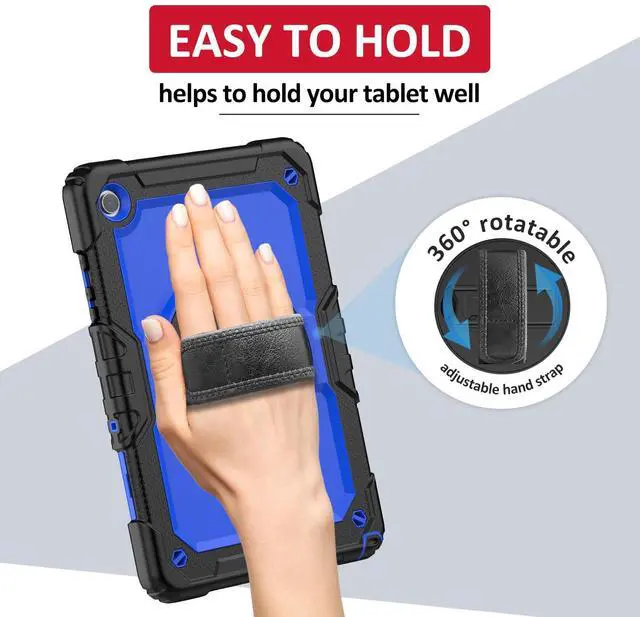 Alt view image 3 of 5 - Ambison Case for A9+ 11'' 2023, [Kids Proof] Full Body Protective Case with 9H Tempered Glass Screen Protector, 360deg Rotatable Kickstand & Hand Strap (Blue)