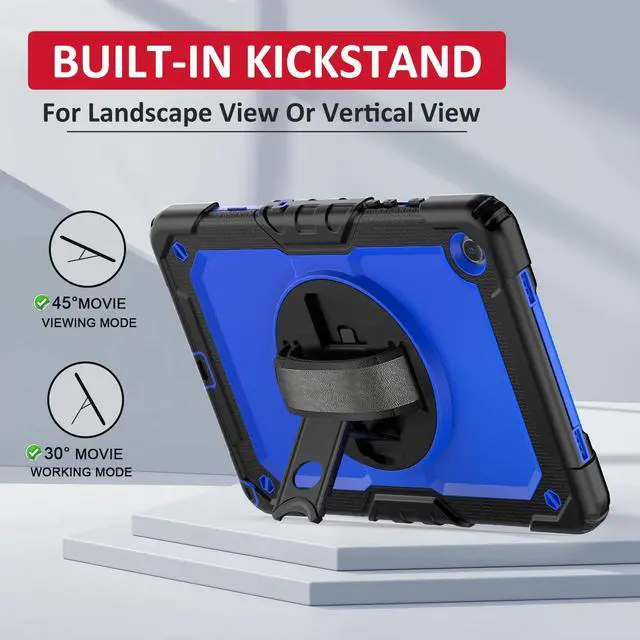 Alt view image 4 of 5 - Ambison Case for A9+ 11'' 2023, [Kids Proof] Full Body Protective Case with 9H Tempered Glass Screen Protector, 360deg Rotatable Kickstand & Hand Strap (Blue)