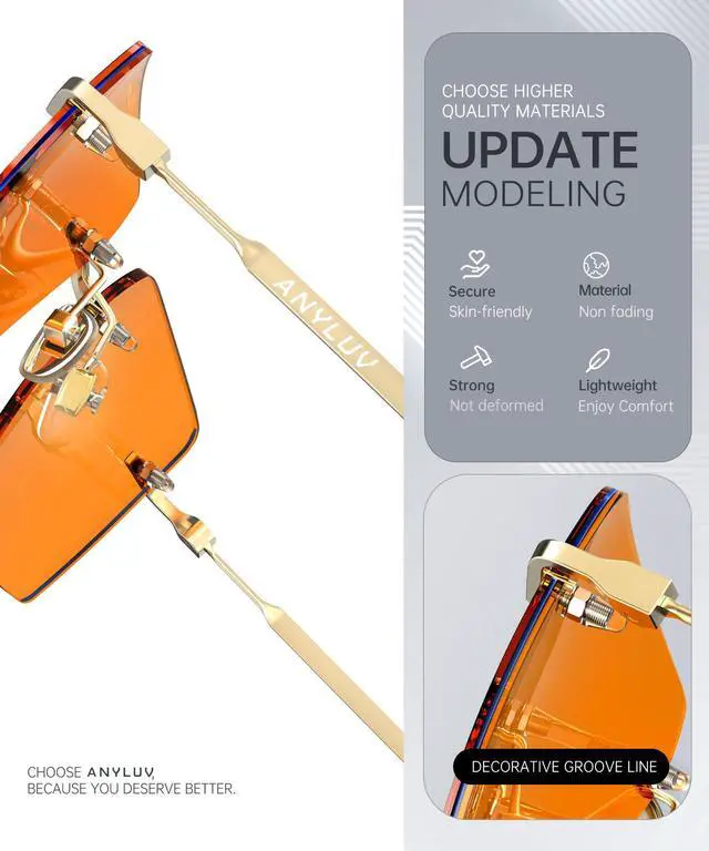 Alt view image 3 of 5 - ANYLUV Rimless Blue Light Blocking Glasses Men Women, Lightweight Computer Reading Glasses, Anti Eyestrain Gaming Glasses