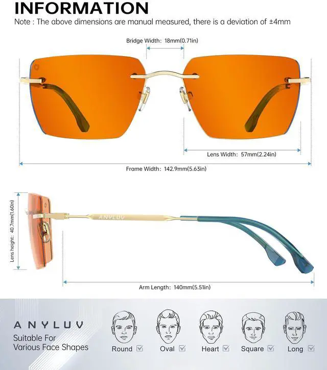 Alt view image 4 of 5 - ANYLUV Rimless Blue Light Blocking Glasses Men Women, Lightweight Computer Reading Glasses, Anti Eyestrain Gaming Glasses