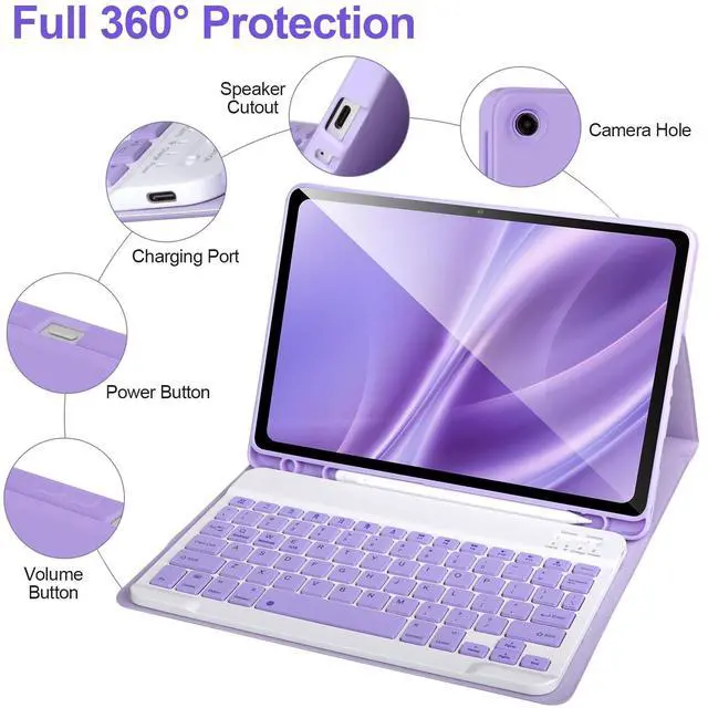 Alt view image 4 of 5 - Keyboard Case for Samsung Galaxy Tab A9+/Plus 11'' 2023(SM-X210/X216/X218),Case with Keyboard for Samsung Tab A9+ with S Pen Holder,Detachable Bluetooth Keyboard for Galaxy A9 Auto Wake/Sleep,Purple